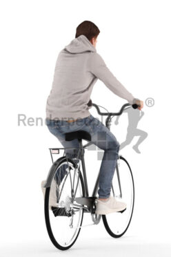 Scanned human 3D model by Renderpeople – european teenager in casual hoodie, riding on the bike