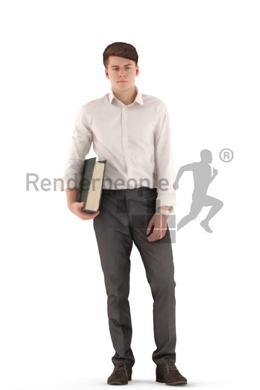 3d people business, white 3d teenager standing and holding folder