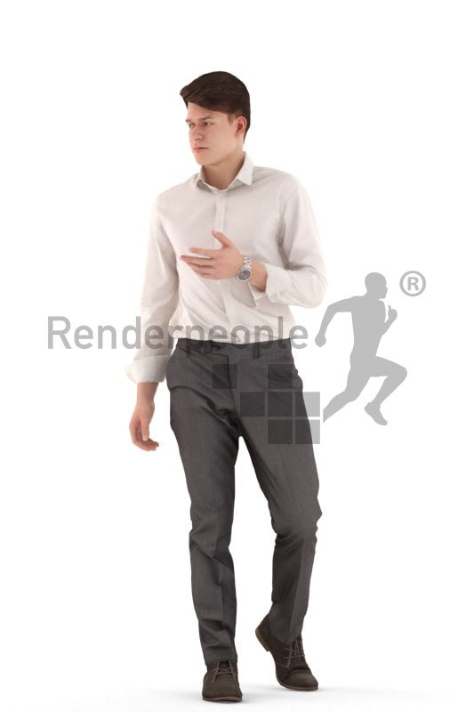 3d people business, white 3d teenager walking and talking