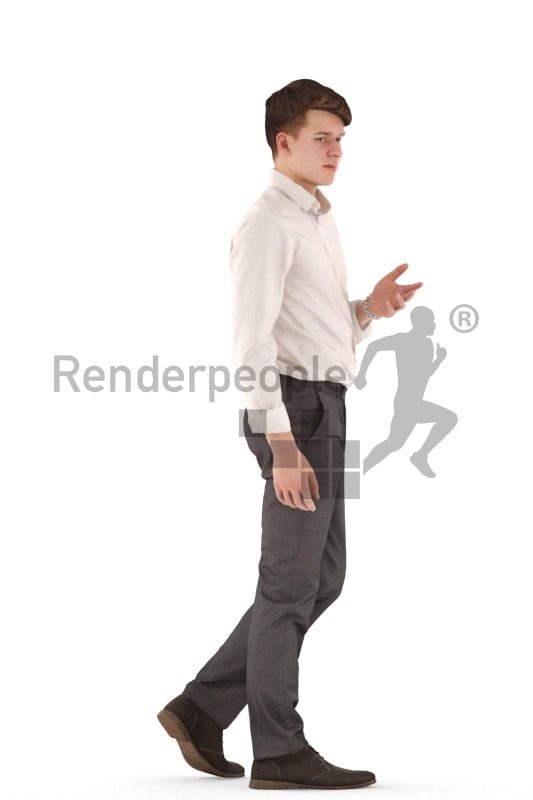 3d people business, white 3d teenager walking and talking