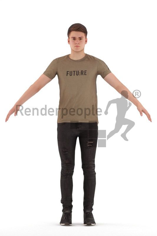 3d people casual, rigged teenager in A Pose