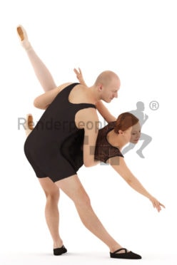 3d people sports, white 3d couple doing ballet