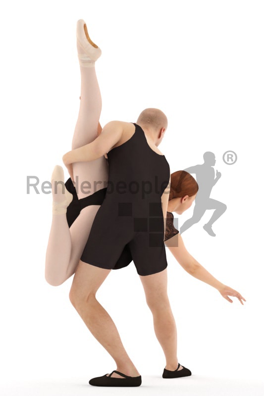 3d people sports, white 3d couple doing ballet