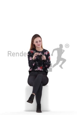 3D People model for 3ds Max and Sketch Up – european woman in casual style sitting and drinking coffee