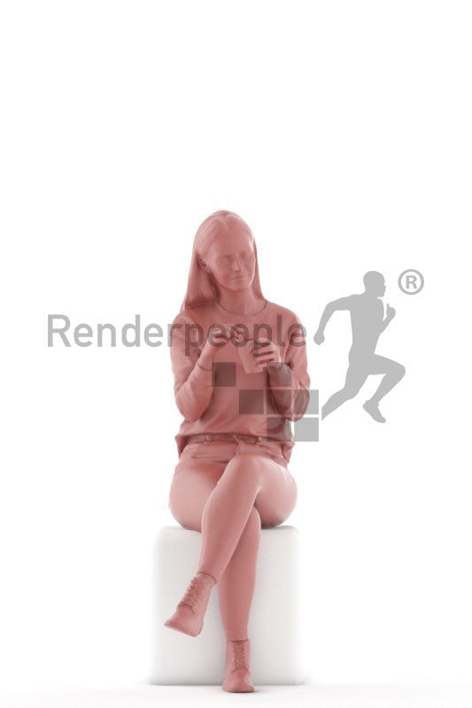3D People model for 3ds Max and Sketch Up – european woman in casual style sitting and drinking coffee