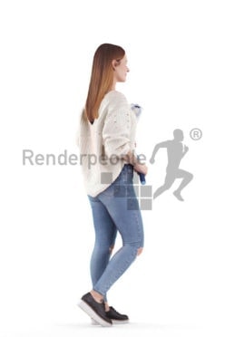 Scanned 3D People model for visualization – white woman walking, with paint roller