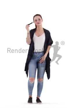 3D People model for 3ds Max and Sketch Up – european woman, doing her make up