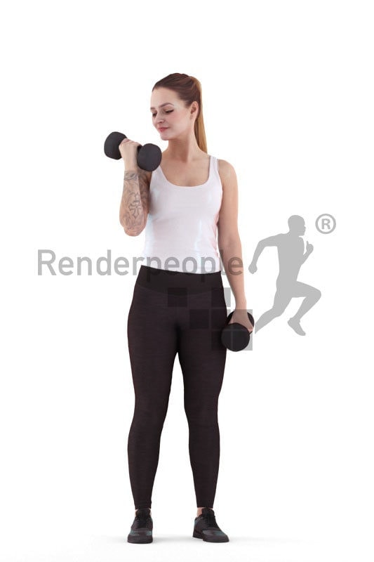 Scanned 3D People model for visualization – whute woman, sports, lifting weights