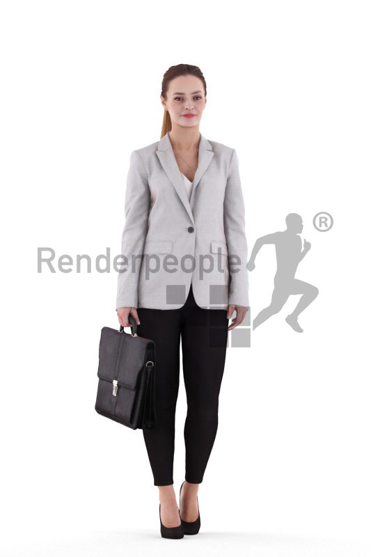 Scanned 3D People model for visualization – european woman, business, walking