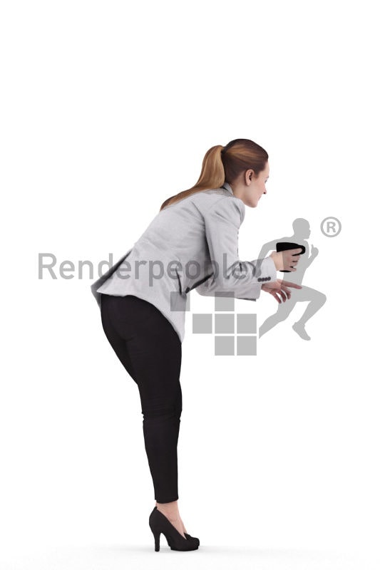 Scanned human 3D model by Renderpeople – european woman in business look, bending down