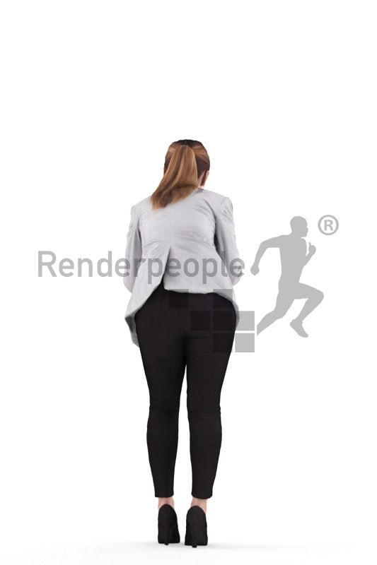 Scanned human 3D model by Renderpeople – european woman in business look, bending down