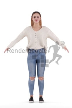 Rigged and retopologized 3D People model – casual european woman