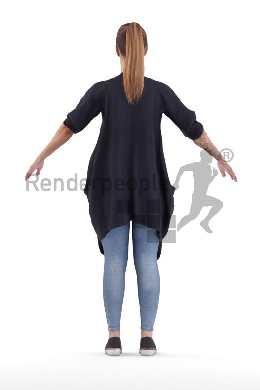 Rigged 3D People model for Maya and Cinema 4D – european woman with casual cardigan and ripped jeans