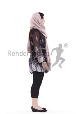 3d people casual, young woman standing and waiting