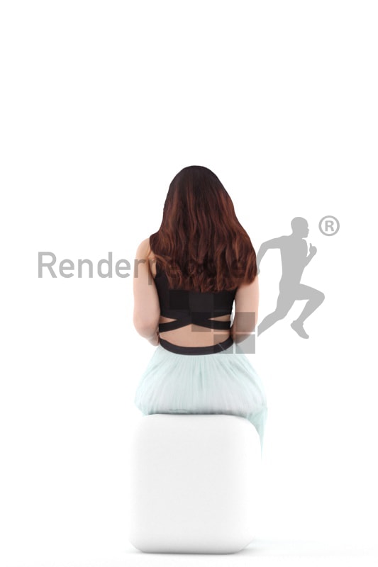 3d people casual, young woman sitting and reading
