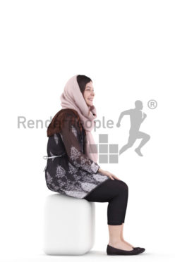 3d people casual, young woman sitting and waiting