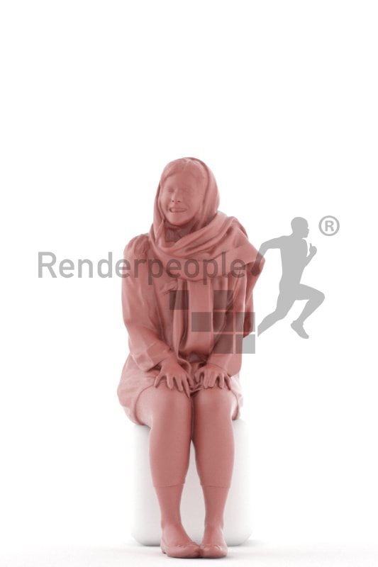 3d people casual, young woman sitting and waiting