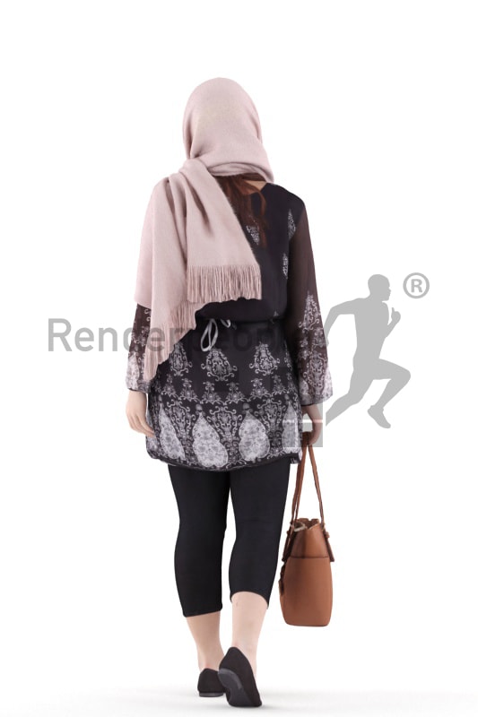 3d people casual, young woman walking with her purse
