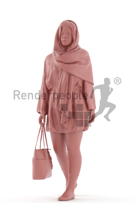3d people casual, young woman walking with her purse