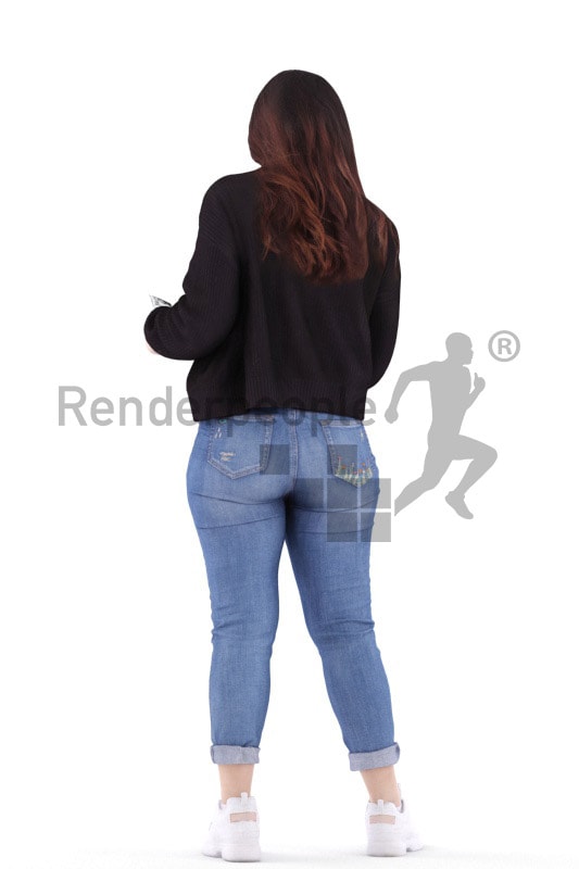 3d people casual, young woman standing and reading a magazine
