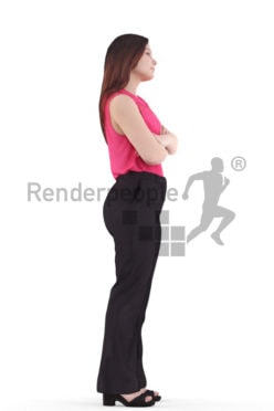 3d people business, young woman standing wither arms crossed