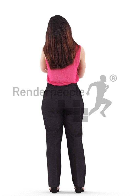 3d people business, young woman standing wither arms crossed