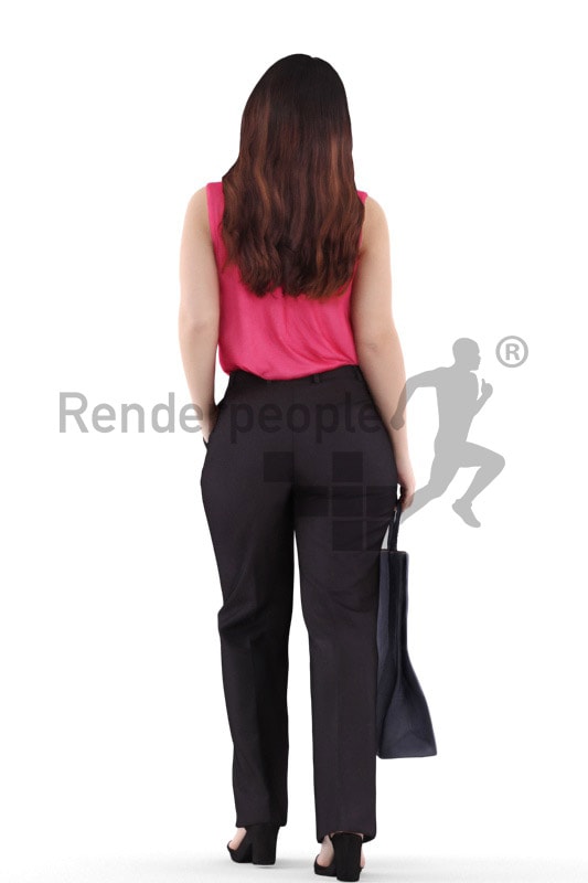 3d people business, young woman walking with shopping bag