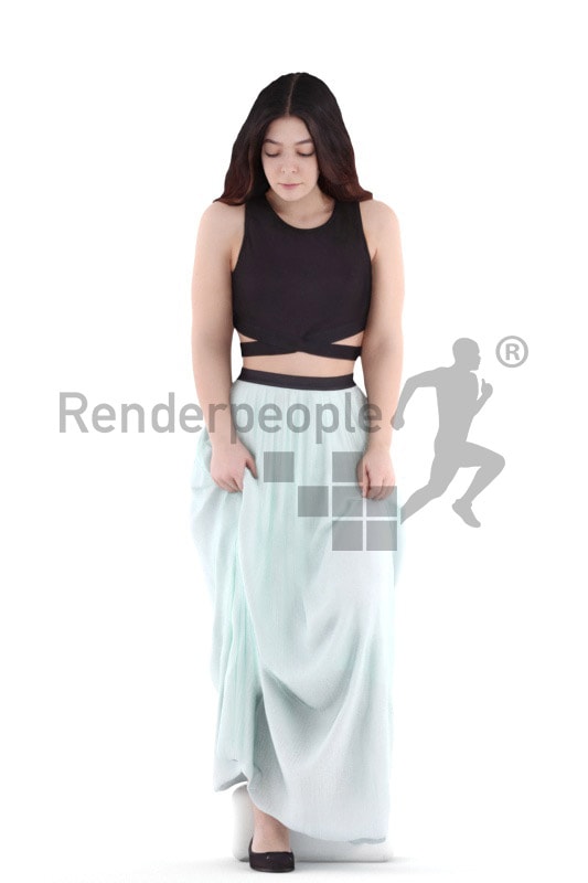 3d people event, young woman walking downstairs