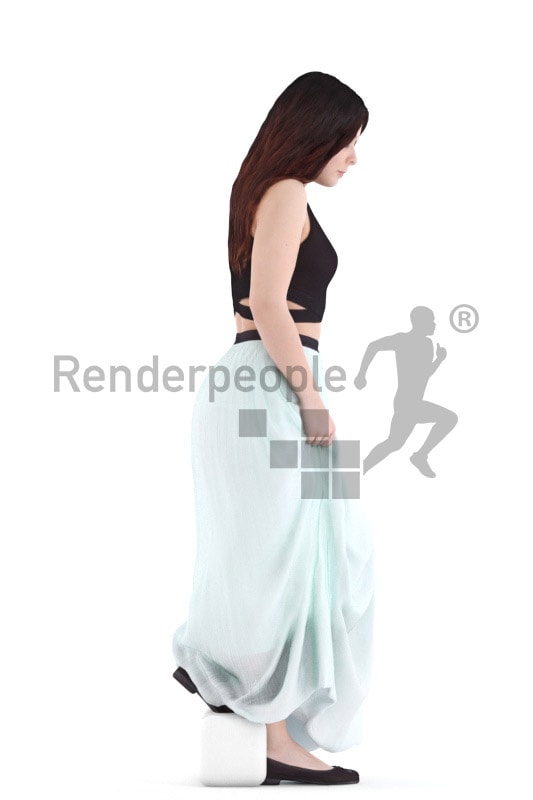 3d people event, young woman walking downstairs