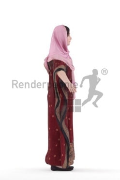 Rigged and retopologized 3D People model – woman in traditional dress, wearing a hijab