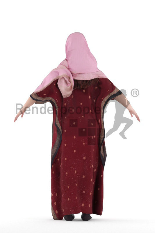 Rigged and retopologized 3D People model – woman in traditional dress, wearing a hijab