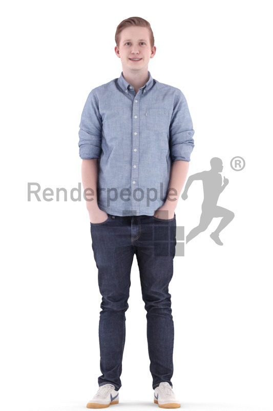 3d people casual, white 3d man standing and smiling