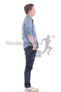 3d people casual, white 3d man standing and smiling