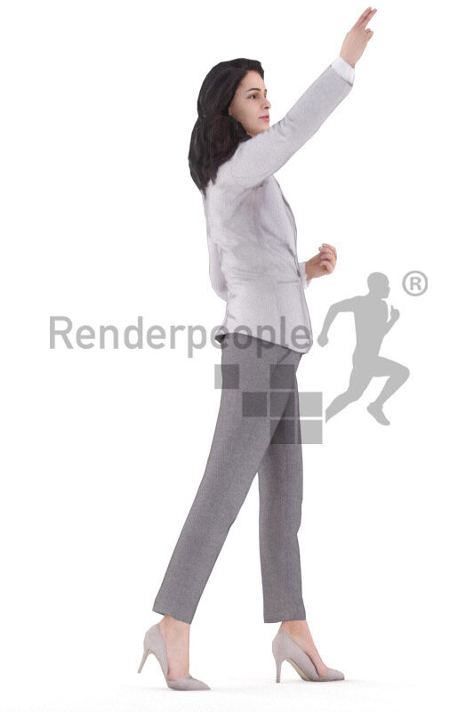 Animated human 3D model by Renderpeople – hispanic woman in business suit, standing and presenting