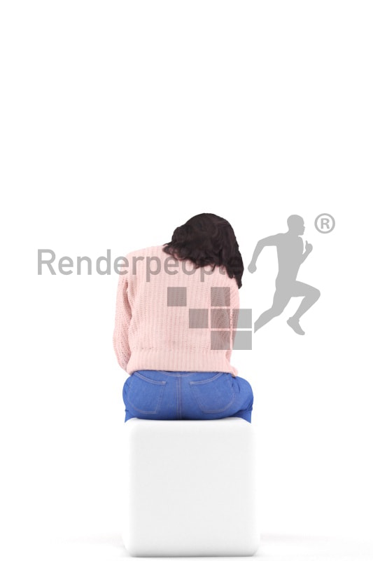 3d people retail, woman standing and holding shopping bag