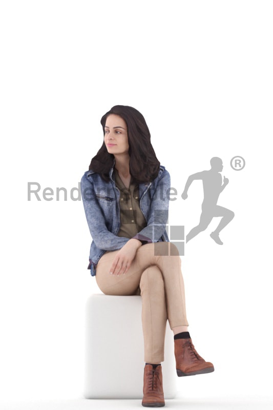 3d people casual, woman standing and waiting