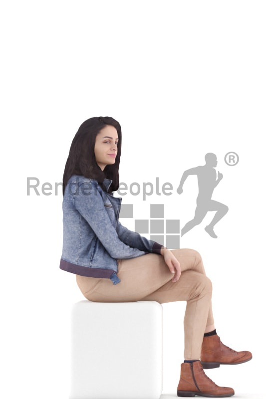 3d people casual, woman standing and waiting