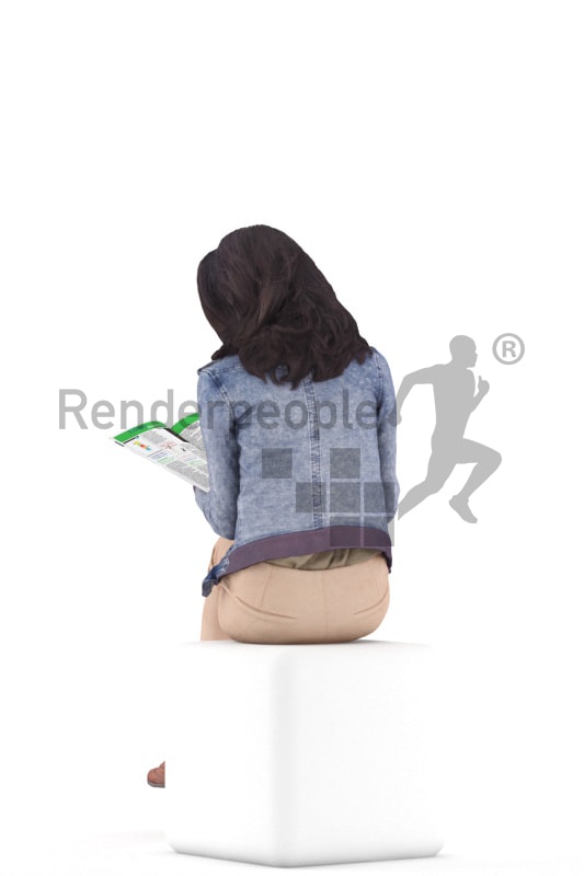 3d people casual, woman sitting and reading