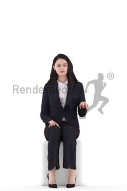 3d people casual, white 3d woman sitting working on pc