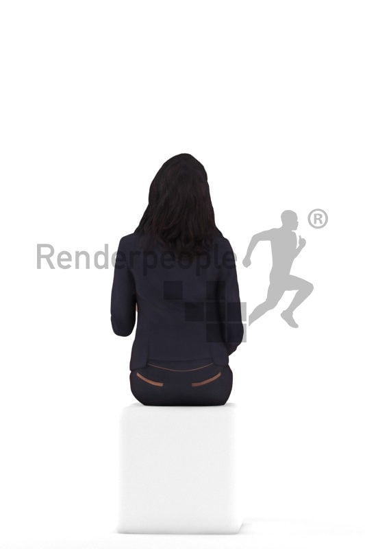 3d people casual, white 3d woman sitting working on pc