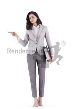 3d people business, white 3d woman standing and pointing