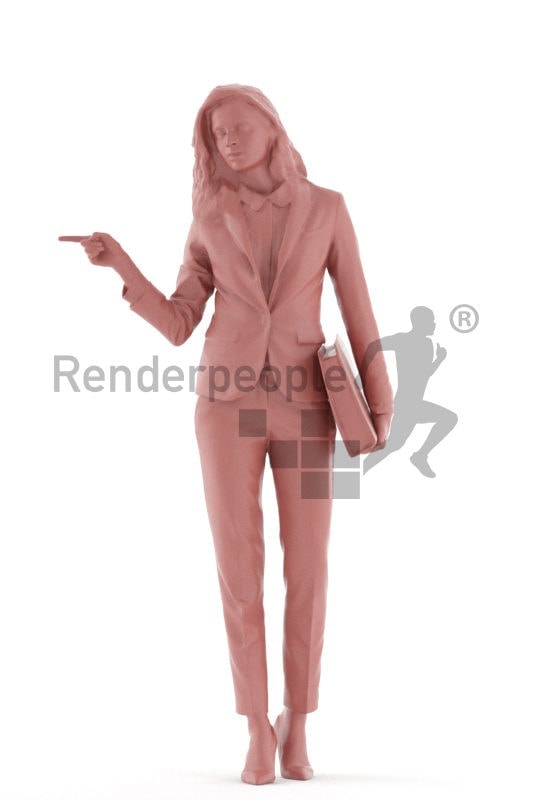 3d people business, white 3d woman standing and pointing