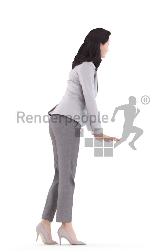 3d people business, white 3d woman standing and leaning on table