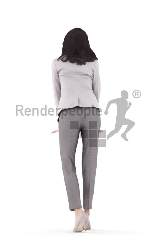 3d people business, white 3d woman standing and leaning on table