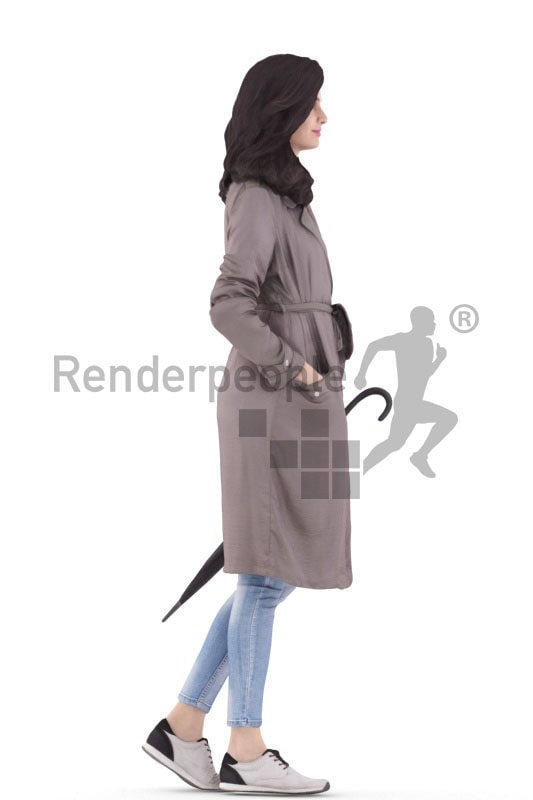 3d people casual, south american 3d woman standing and holding an umbrella