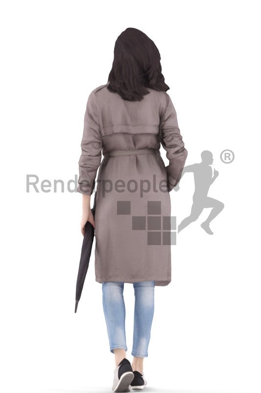 3d people casual, south american 3d woman standing and holding an umbrella