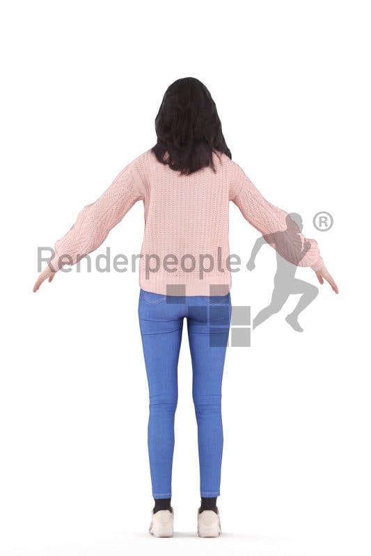 Rigged human 3D model by Renderpeople, white woman, casual