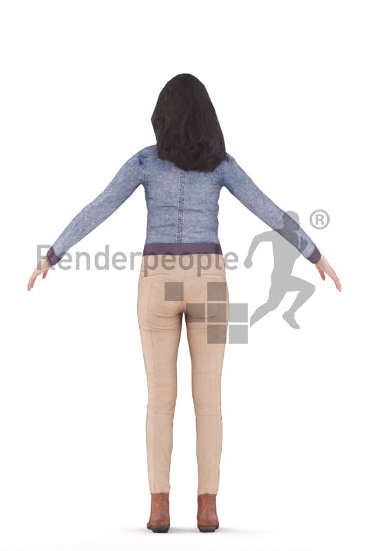 Rigged and retopologized 3D People model, white woman, casual outdoor