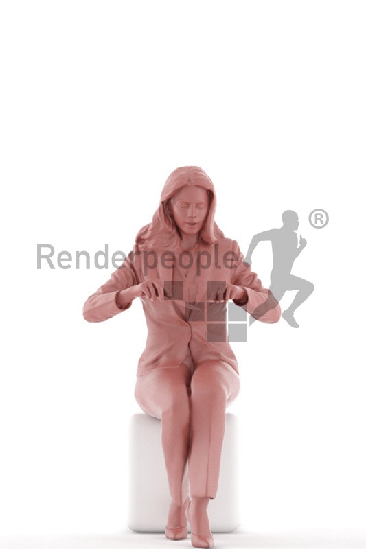 3d people business, white 3d woman sitting and eating