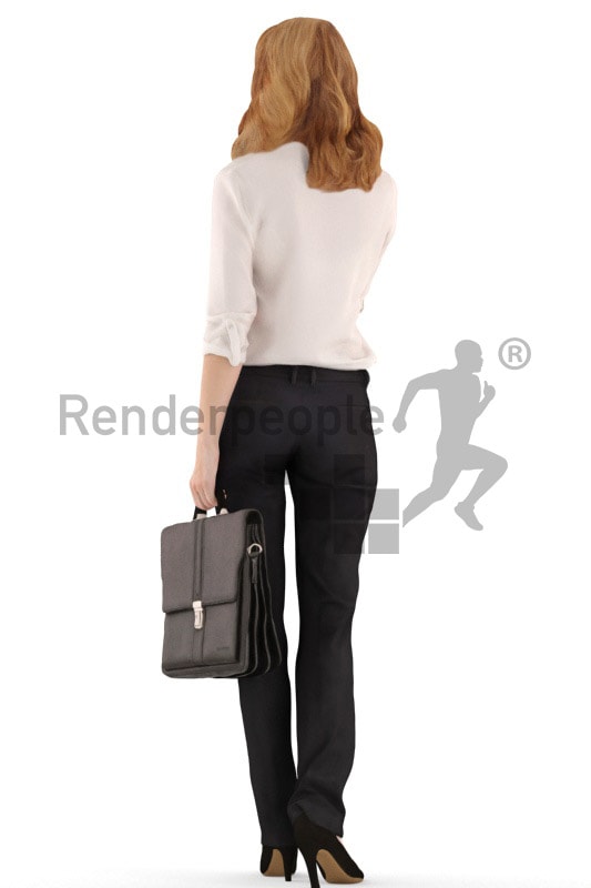 3d people business, white 3d woman standing and holding a briefcase and shaking hands